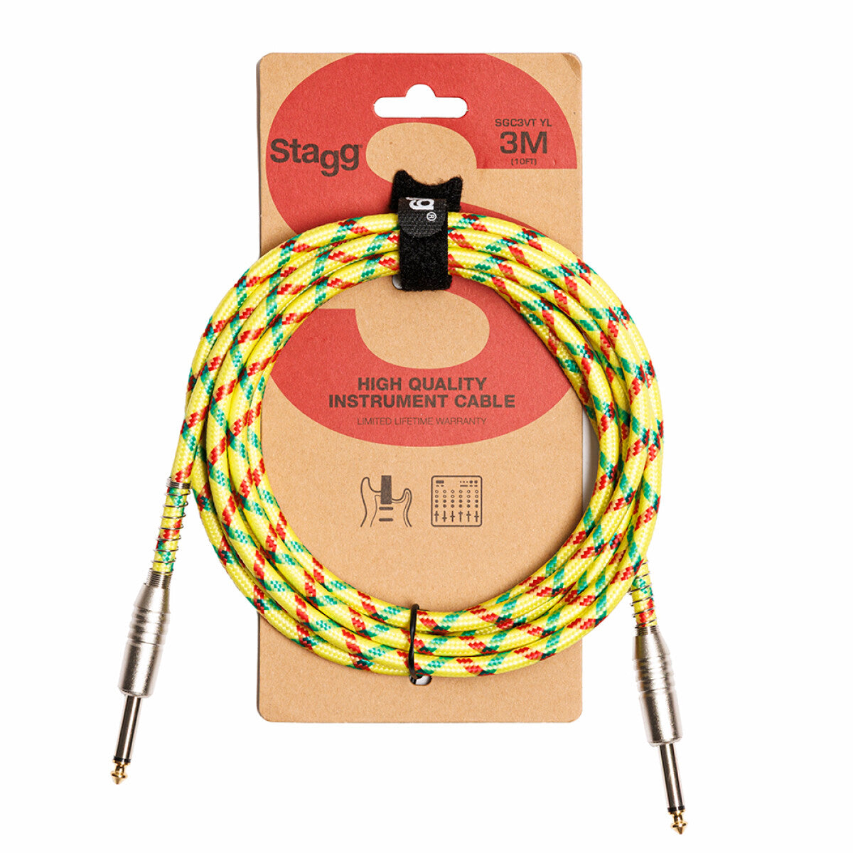 Stagg SGC3VT YL instrumentkabel jack/jack (m/m), 3 meter vintage-style tweed, geel