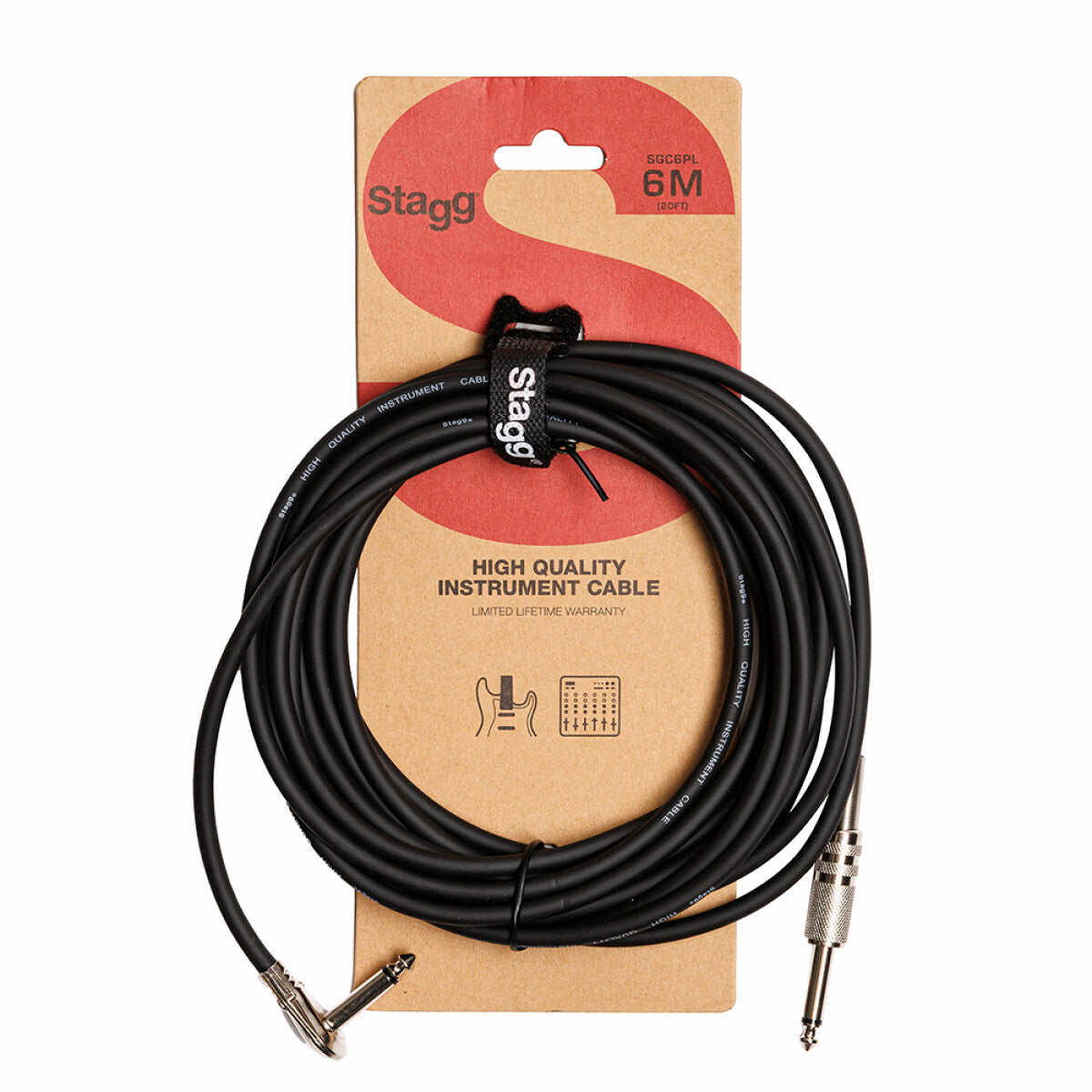 Stagg SGC6PL instrumentkabel jack/jack (m/m, recht/haaks), 6 m, S-serie