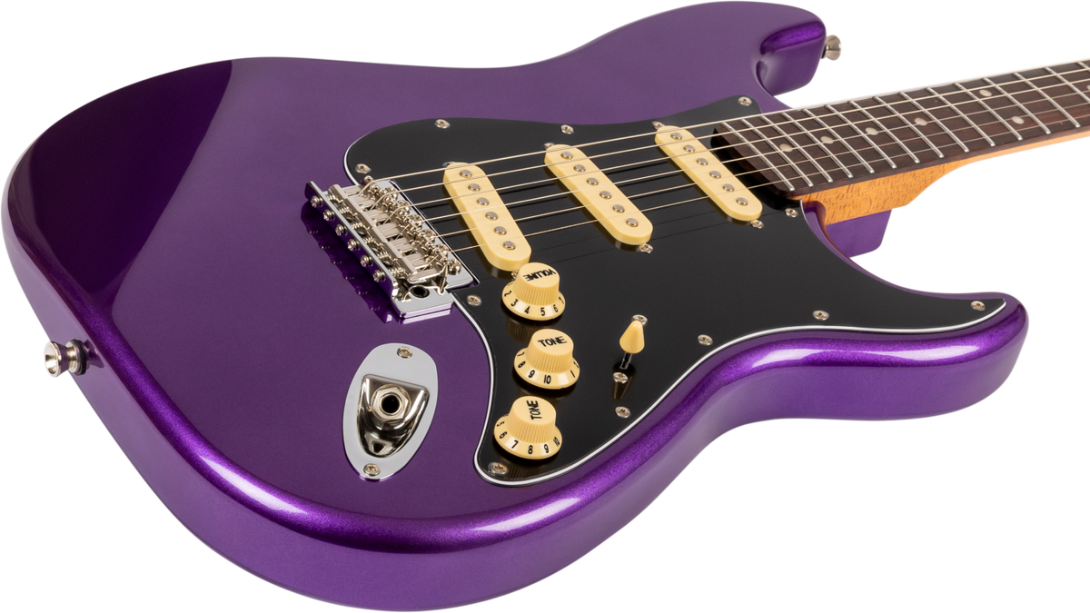 JET Guitars JS-300 PLM R – elektrische gitaar – S-stijl SSS Pruim, Rozenhout. Vingerbord
