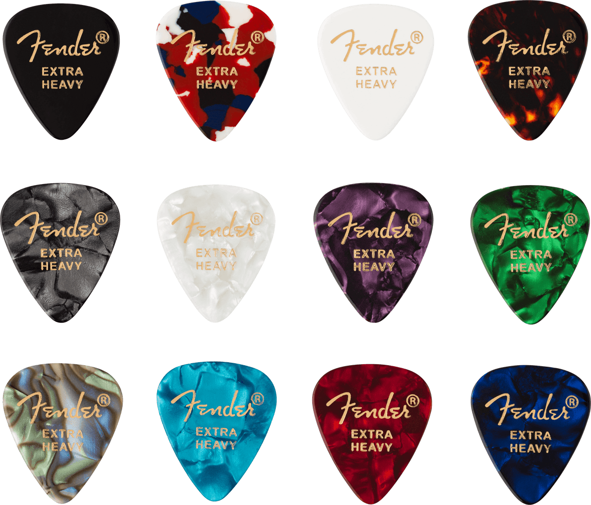 Fender 0980300700 Celluloid Medley 351 Shape Plectrums Extra Heavy 12-Pack