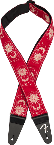 Fender 0990637254 American Vintage II Geweven Gitaarband Sun & Moon Design Donker Rood