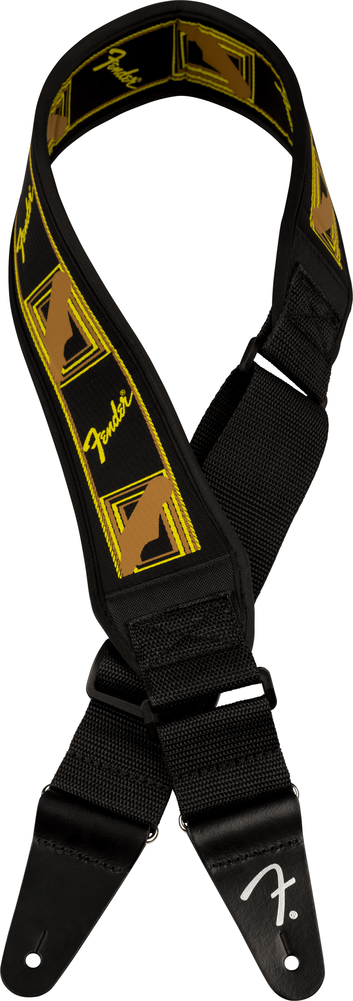 Fender 0990694208 Swell Neoprene Gitaarband Zwart/Geel/Bruin Mono 2.5 inch afbeelding 2
