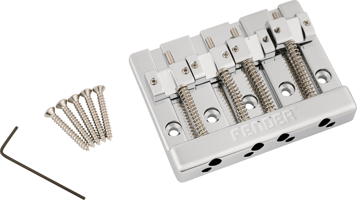 Fender 0994407000 HiMass 4-Snarige Basgitaarbrug met Zinken Zadels Chroom