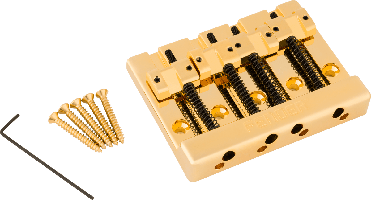 Fender 0994407200 HiMass 4-Snarige Basgitaarbrug met Zinken Zadels Goud