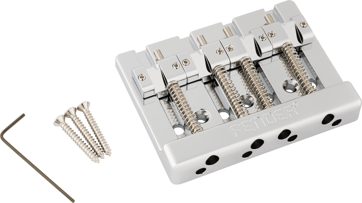 Fender 0994411000 HiMass String-Through 4-Snarige Basgitaarbrug met Messing Zadels Chroom