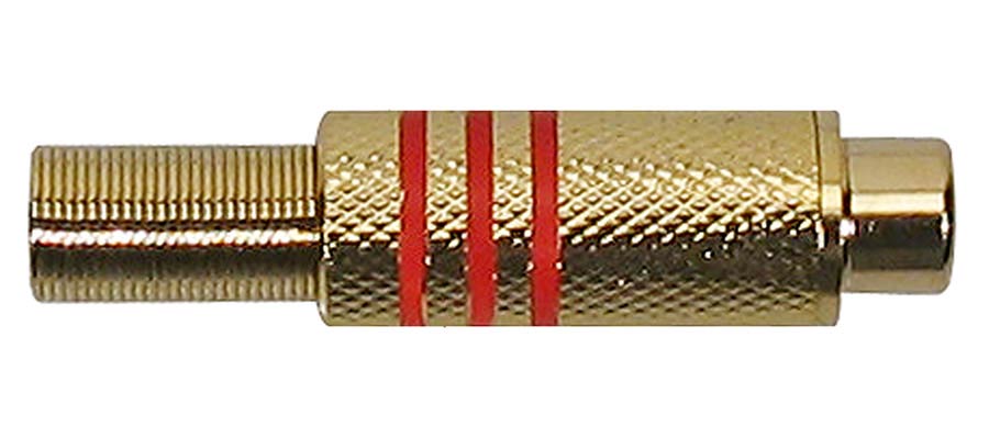 Boston PRCA-30-RD RCA plug, female, zwart metaal, 2 stuks rode ring, veer 6,2 mm, gouden contacten