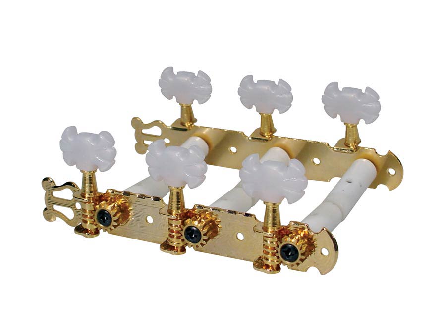 Boston 129-BG Stemmechanieken voor klassieke gitaar, nylon as, 3x links+3x rechts 70mm, goud, vlindermodel knoppe