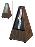 metronoom, pyramide-model, kunststof, walnoot nerf, met bel