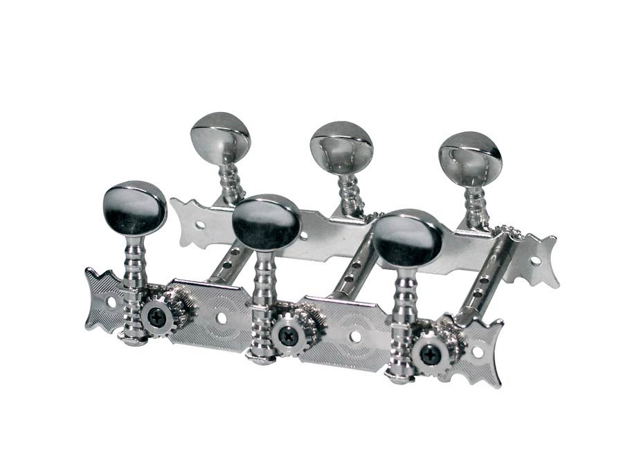 Boston 028-2M Stemmechanieken voor klassieke gitaar, dubbel geboorde metalen as, 3x links+3x 70mm, metalen knoppe