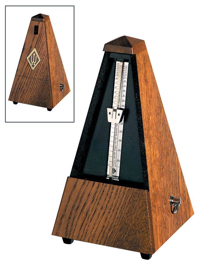 metronoom, pyramide-model, houten behuizing, eiken bruin, mat, zonder bel
