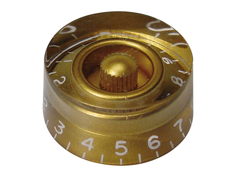 Boston KG-114 Speed knob (hatbox), for inch type pot shaft, transparent gold