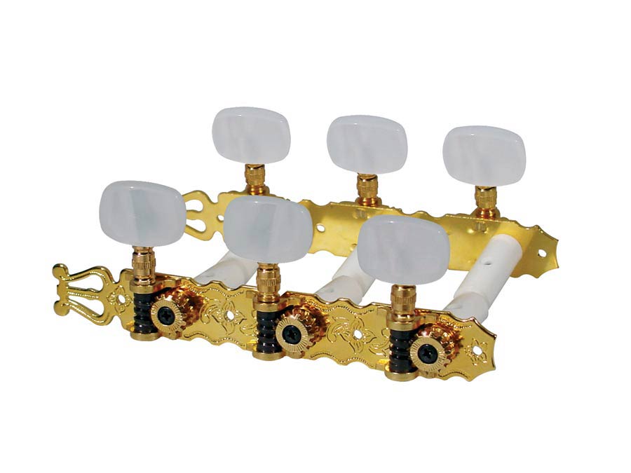 Boston 131-PG Stemmechanieken voor klassieke gitaar, nylon as, 3x links+3x rechts, 70mm, goud, parelmoer knoppen