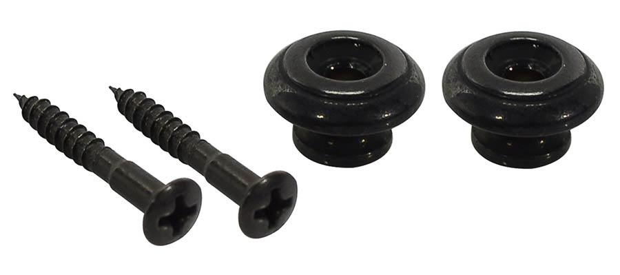 Boston EP-S-B Strap buttons, metaal, zwart, met schroef, v-model, diameter 15mm, 2-pack