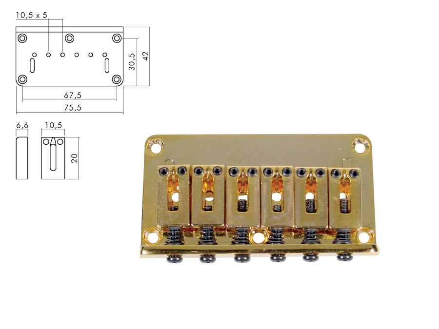 Boston B-1504-G Brug-staartstuk, Stallion, pitch 10,5mm, strings through body, goud