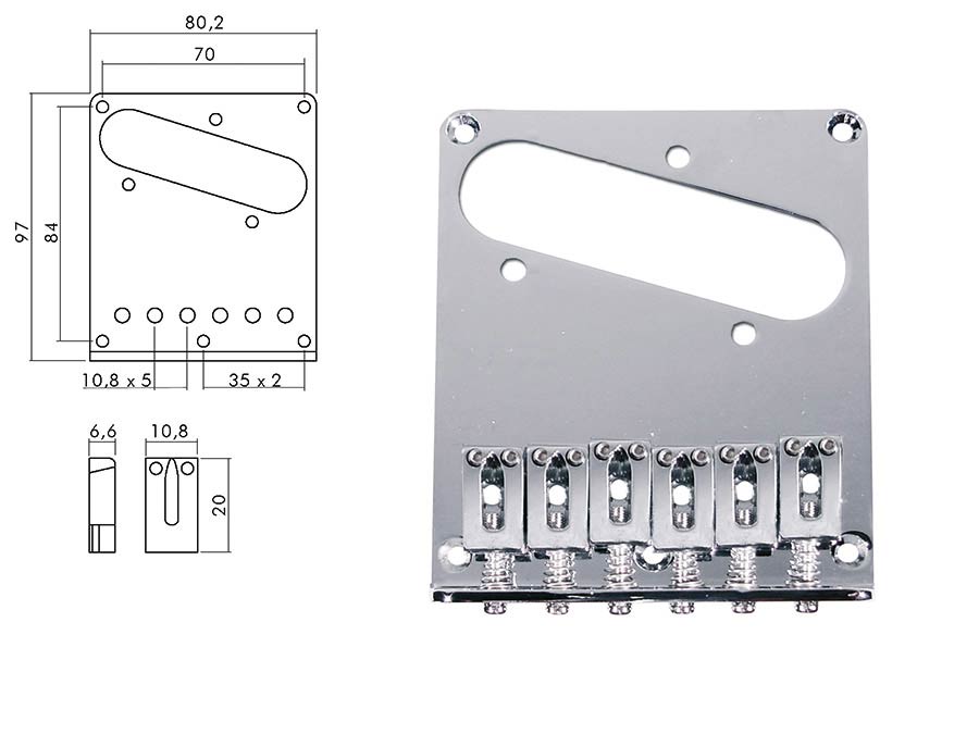 Boston T-66-C Brug-staartstuk, Teaser, block saddles, flat plate, chroom