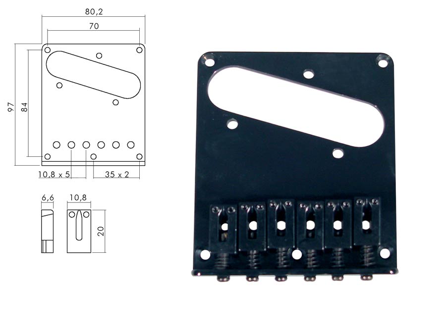 Boston T-66-B Brug-staartstuk, Teaser, block saddles, flat plate, zwart