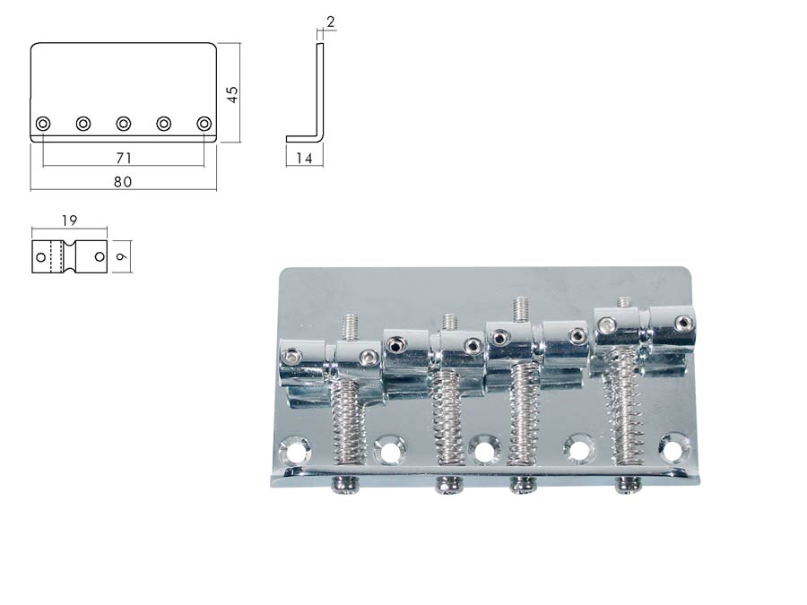 Boston BB-104-C Brug-staartstuk, Jocker/ Puncher bass, pitch 19mm, chroom