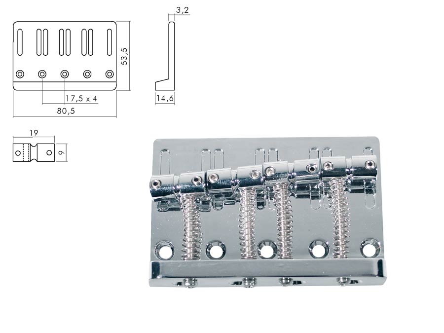 Boston BB-204-C Brug-staartstuk, Jocker/ Puncher bass, pitch 20mm, chroom