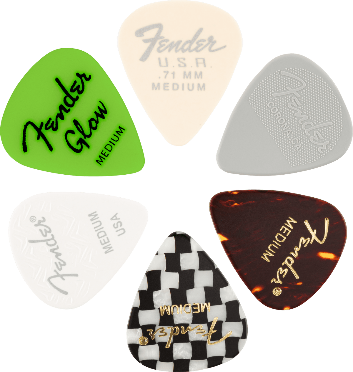 Fender 1980100300 Material Medley 351 Shape Plectrums Medium 6-Pack