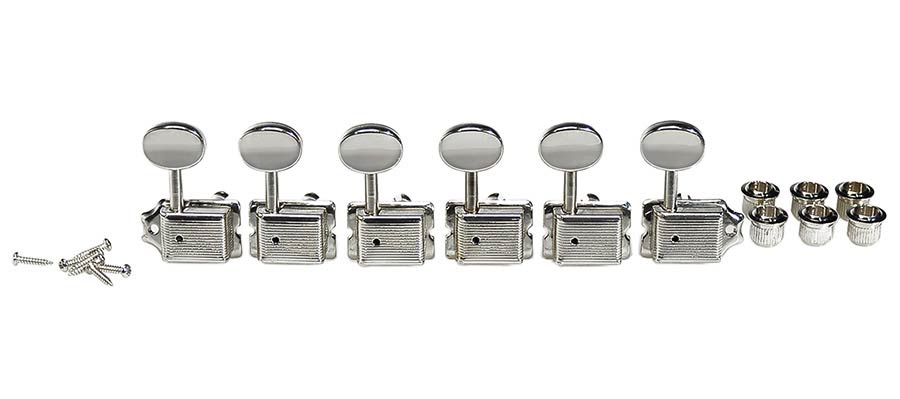 Boston 62-NL Stemmechanieken voor gitaar, nikkel, 6x links, vintage style, metalen knoppen