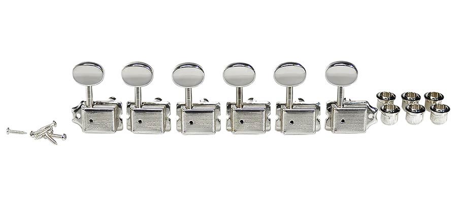 Boston 62-CL Stemmechanieken voor gitaar, chroom, 6x links, vintage style, metalen knoppen