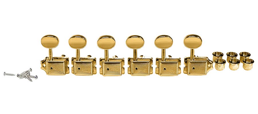 Boston 62-GL Stemmechanieken voor gitaar, goud, 6x links, vintage style, metalen knoppen