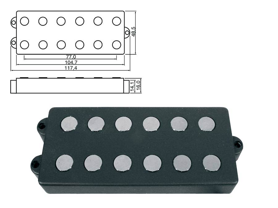 Boston PU-966-BK Pickup MM-model, black, ceramic, 4 conductors, 6-string