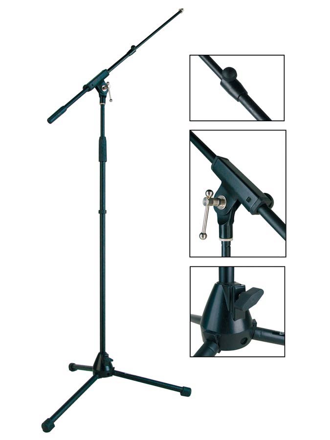 Boston MS-1425-BK Microfoonstatief, met uitschuifbare hengel, zwart, max hoogte 165cm