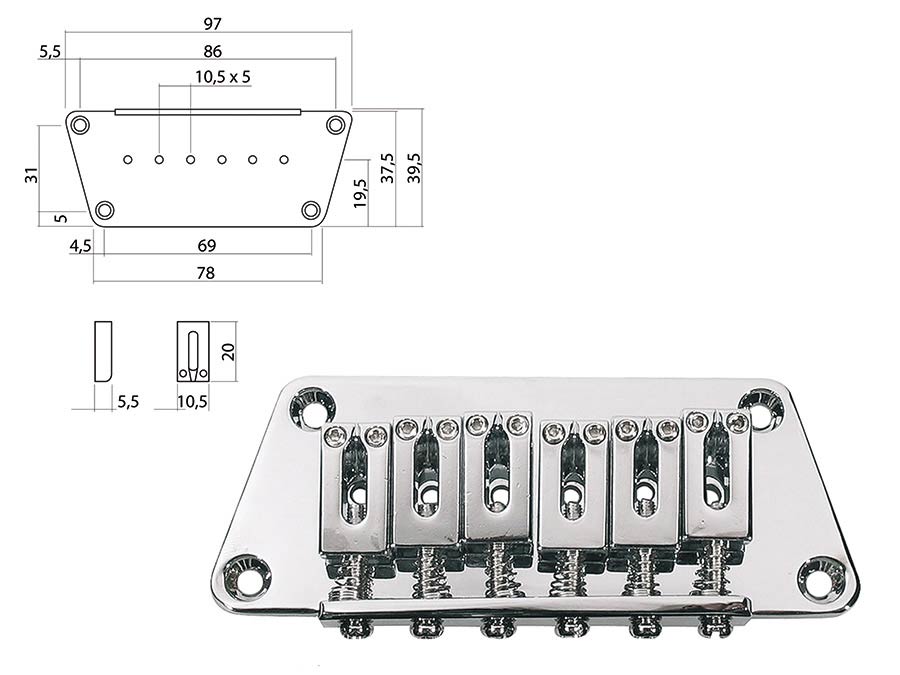 Boston B-1540-C Brug-staartstuk, Stallion, pitch 10,5mm, chroom