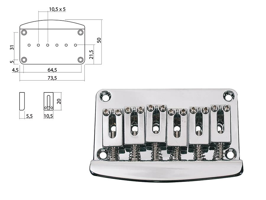 Boston B-1580-C Brug-staartstuk, Stallion, pitch 10,5mm, chroom