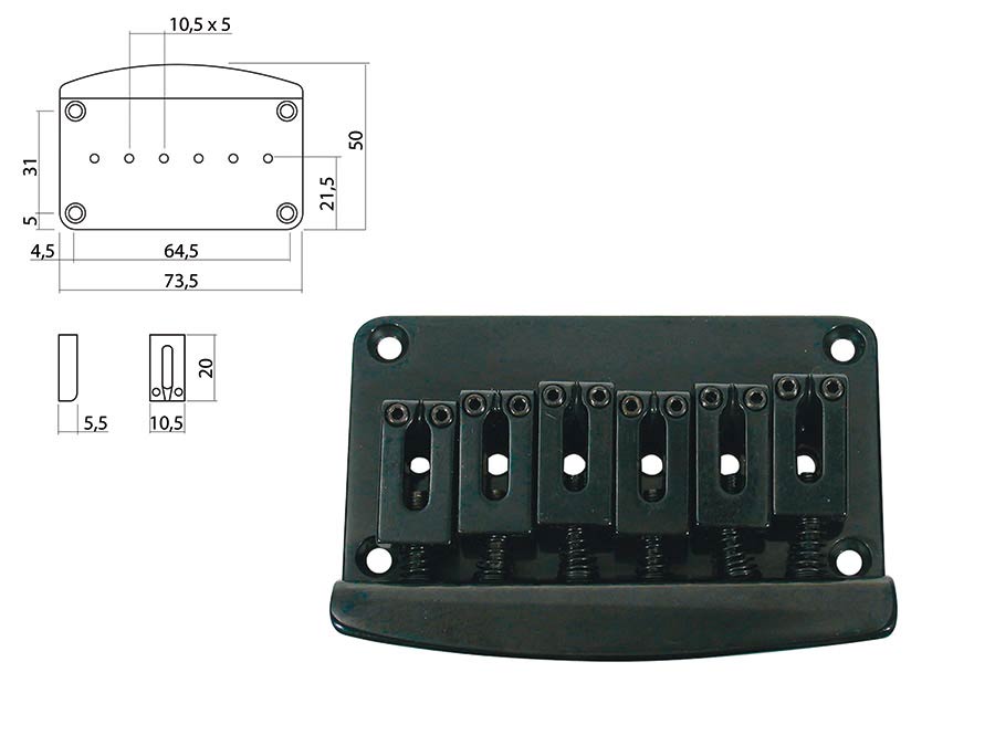 Boston B-1580-B Brug-staartstuk, Stallion, pitch 10,5mm, zwart