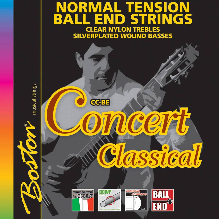 Boston CC-BE Snarenset klassiek, normal tension, clear trebles & silverplated wound basses, met ball ends