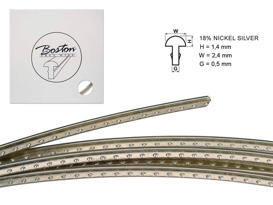 Boston FW-1424058 Fretdraad, 5 m., 18% nickel silver, h=1,4 w=2,4 g=0,5mm, alternatief voor 6105, narrow jumbo
