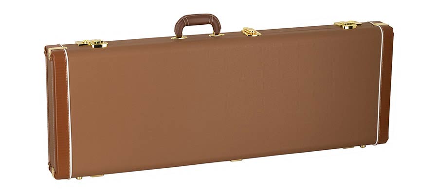 Boston DGC-ST-BR Koffer voor elektrische gitaar, bruin tolex, goudkleurige hardware, groen fluwelen interieur