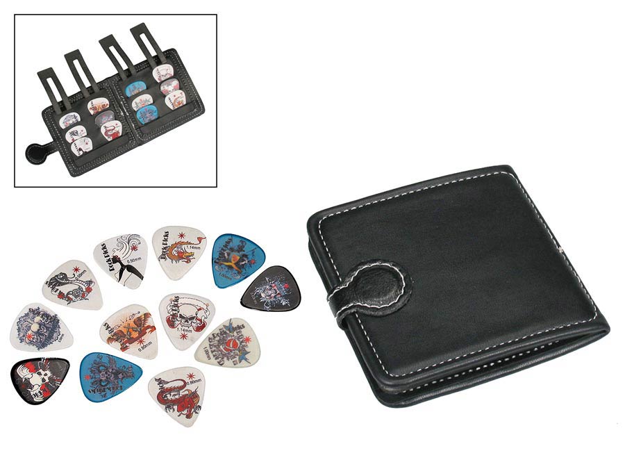 Boston PP-312 Pick pouch, zwart, synthetisch, met 12 gedessineerde plectrums