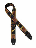 Fender gitaarriem, 5cm breed, voorzien van logo, zwart-geel-bruin