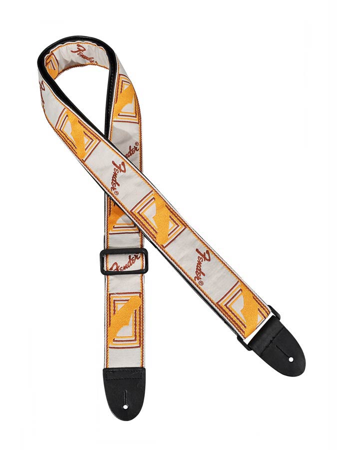 Fender gitaarriem, 5cm breed, voorzien van logo, wit-bruin-geel