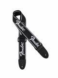 Fender gitaarriem, running logo, zwart met wit logo
