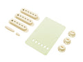 Fender strat accessory kit, contains pot knobs, switch tip, backplate, pickup covers, aged white
