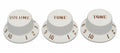 Fender strat knobs for CTS shaft size, 1V + 2T, white