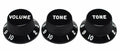 Fender strat knobs for CTS shaft size, 1V + 2T, black