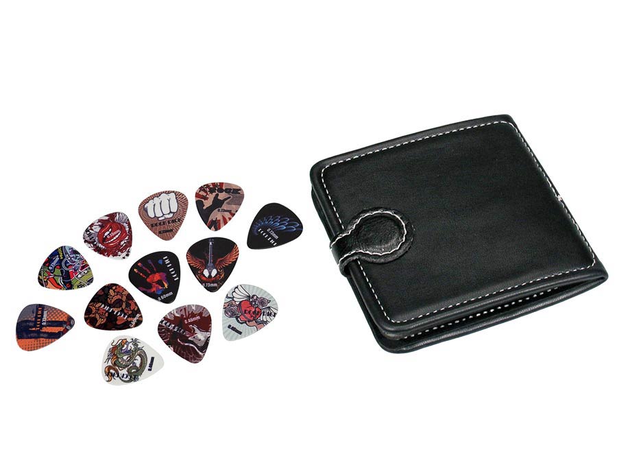 Boston PP-412 Pick pouch, zwart, synthetisch, met 12 gedessineerde plectrums