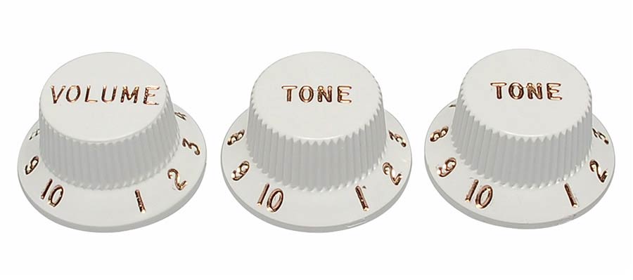 Fender Original Replacement Part strat knobs for CTS shaft size, 1V + 2T, parchment