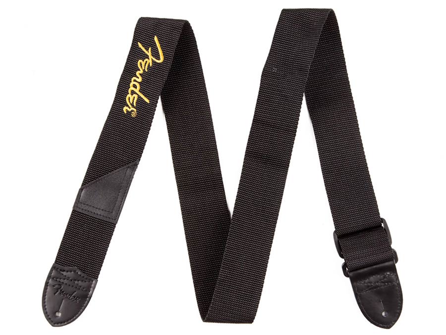 Fender gitaarriem, 5cm breed, 'Poly Logo', geel Fender logo
