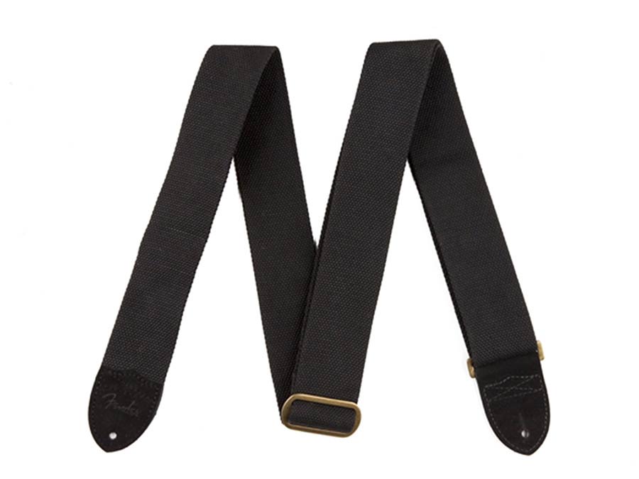 Fender gitaarriem, 5cm breed, 'Cotton/Leather', Fender logo, zwart