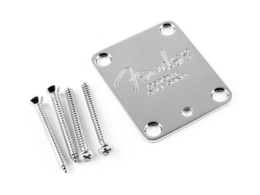 Fender neck plate American Series, for guitar, Fender Corona logo, chroom