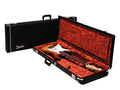 Fender luxe koffer voor elektrische gitaar, lederen handvat en uiteinden, zwart tolex & oranje int., links
