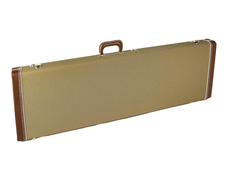 Fender deluxe koffer voor Jazz Bass®/Jaguar Bass, lederen handvat en uiteinden, tweed & rood pluche inter