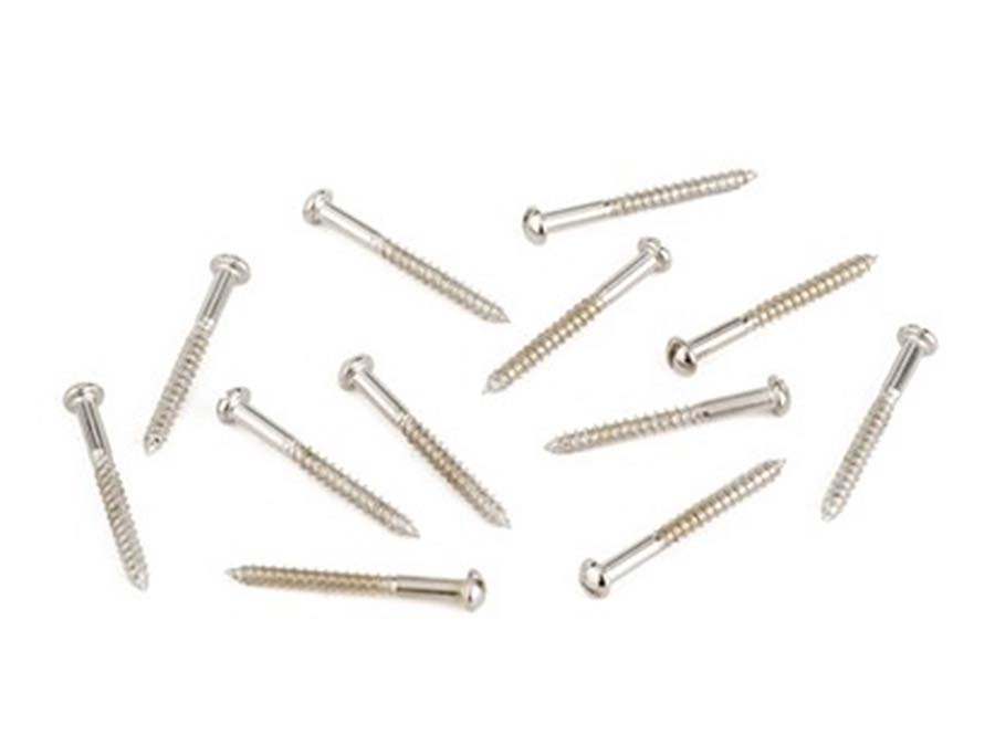 Fender neck pickup mounting screws, vintage Tele, 3 x 1 slotted, nickel, 12 pcs