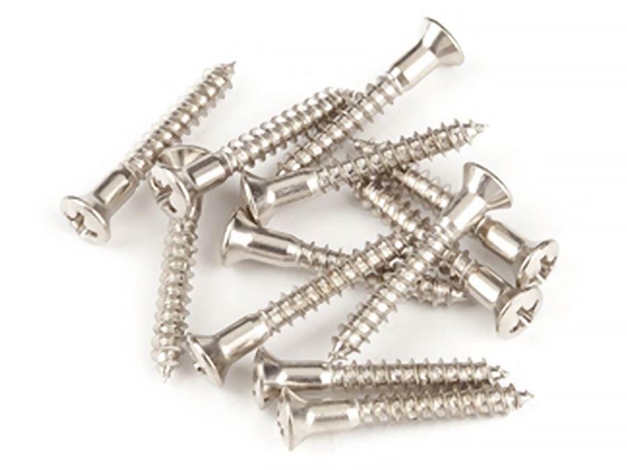 Fender strap button mounting screws, 6 x 1, oval head, chrome, 12 pcs